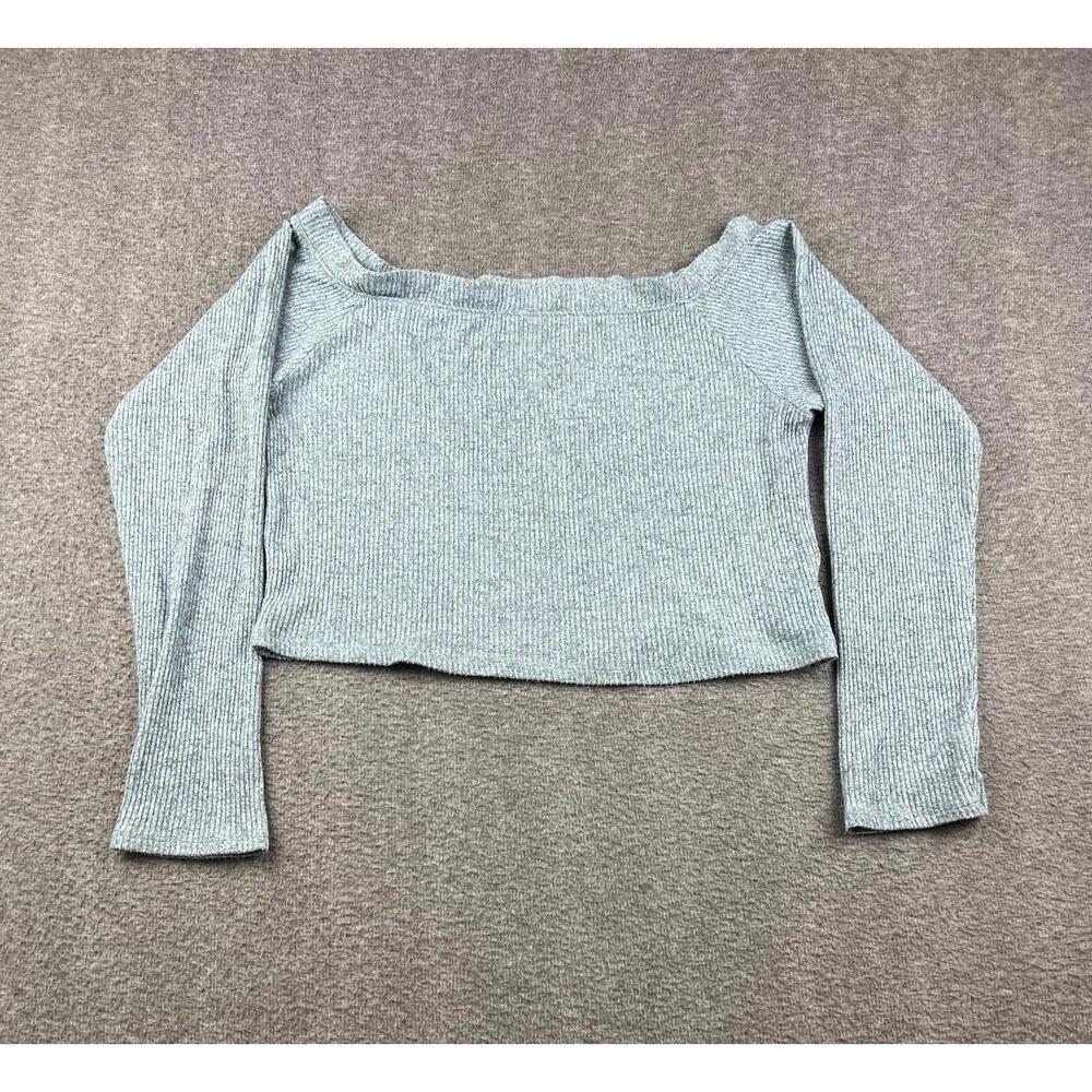 American Eagle Women's Gray Ribbed Long Sleeve Crop Top Size XXL‎